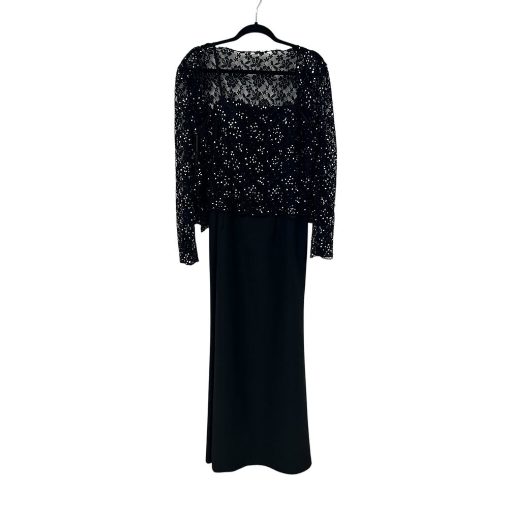 Sean Couture Black Silver Sequin Embellished Evening Dress/Jacket Set Womens 12